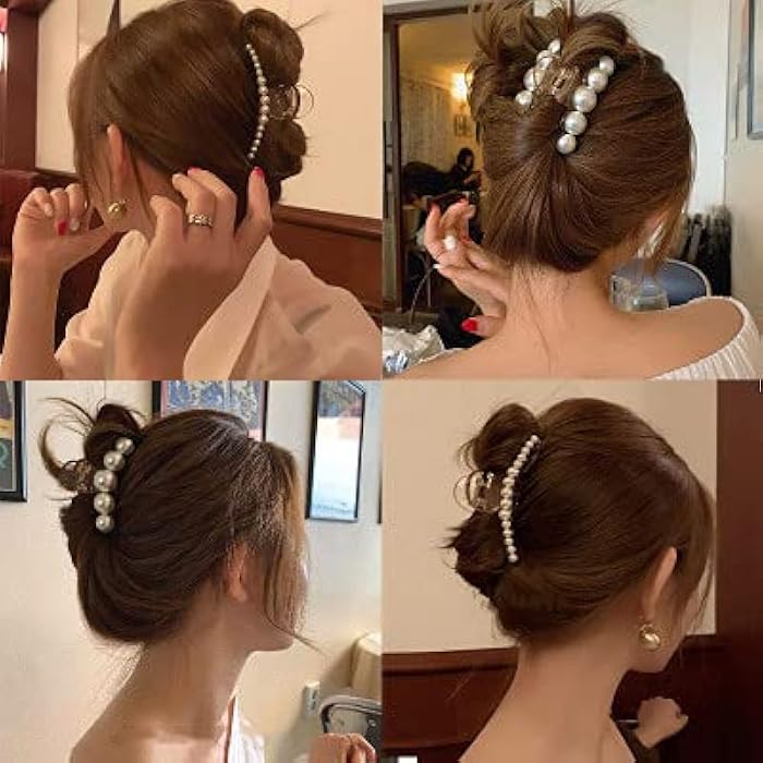 ANNACREATIONS Korean Fashionable Fancy Stylish Large Pearl Hair Claw Clips Long Hair Jaw Clips Clutches Barrettes Hair Accessories For Women's And Girls 1 Count (Pack of 1) White - Image 3